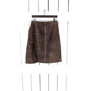 Brown suede leather zipper pencil skirt